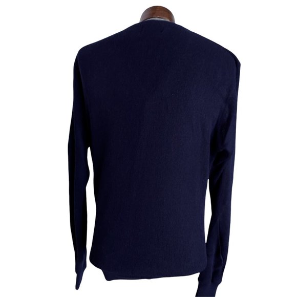 VTG CHALLENGER Men's Navy Blue Acrylic Turtle Logo Cardigan Size Large - Picture 2 of 8